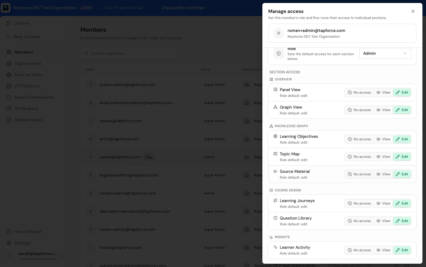 Granular Roles and Section Access Management in Keystone