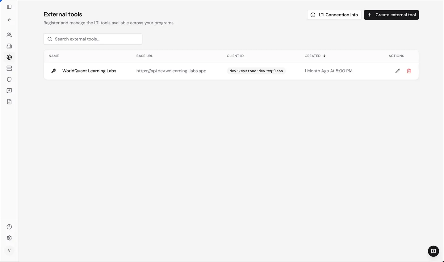 External Learning Tools and LTI Integrations in Keystone