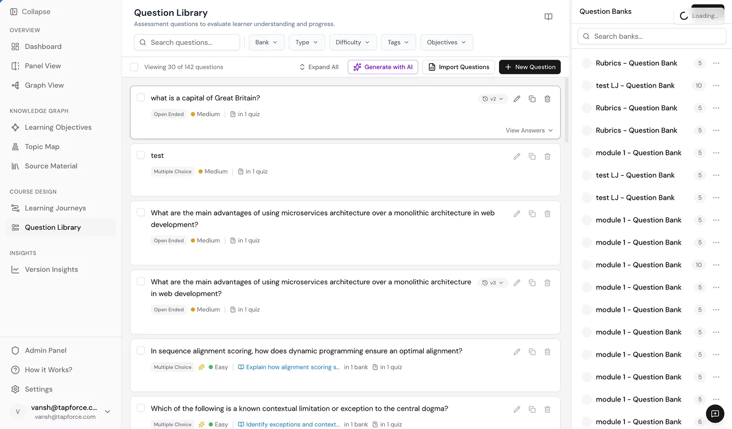 Structured Question Library and Question Banks in Keystone